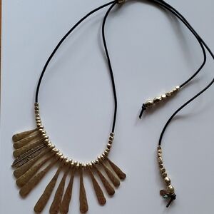 LUCKY BRAND Gold Tone Tribal Bib Necklace